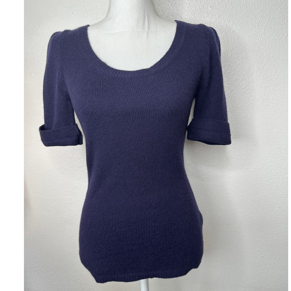 Burberry Dark Purple Round Neck Short Cuffed Sleeves Button Neck Sweater S